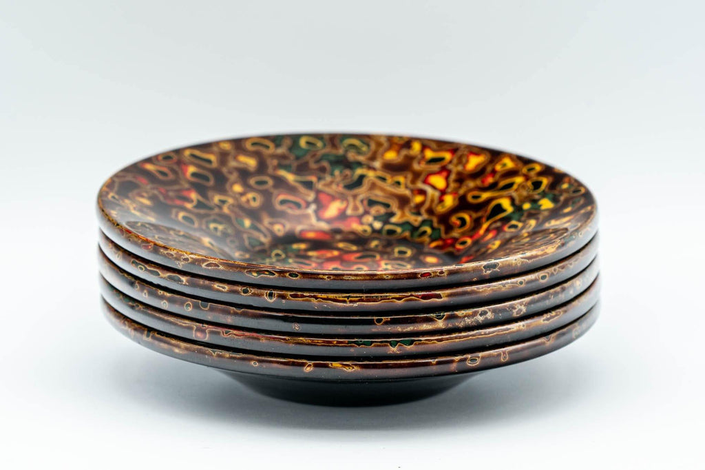 Japanese Chataku - Set of 5 唐塗 Kara-nuri Urushi Lacquer Tea Saucers