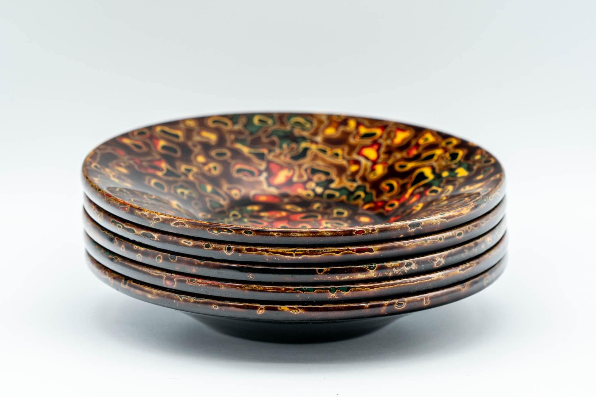 Japanese Chataku - Set of 5 唐塗 Kara-nuri Urushi Lacquer Tea Saucers