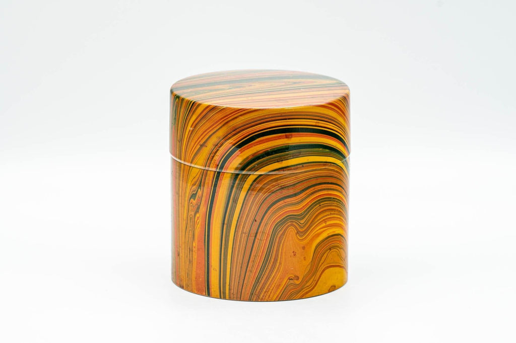 Japanese Chazutsu - Orange Marbled Lacquer Tea Canister - 200ml