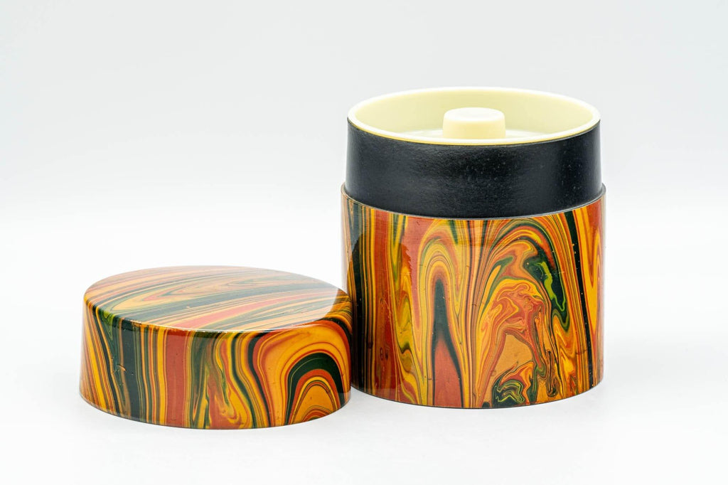 Japanese Chazutsu - Orange Marbled Lacquer Tea Canister - 200ml