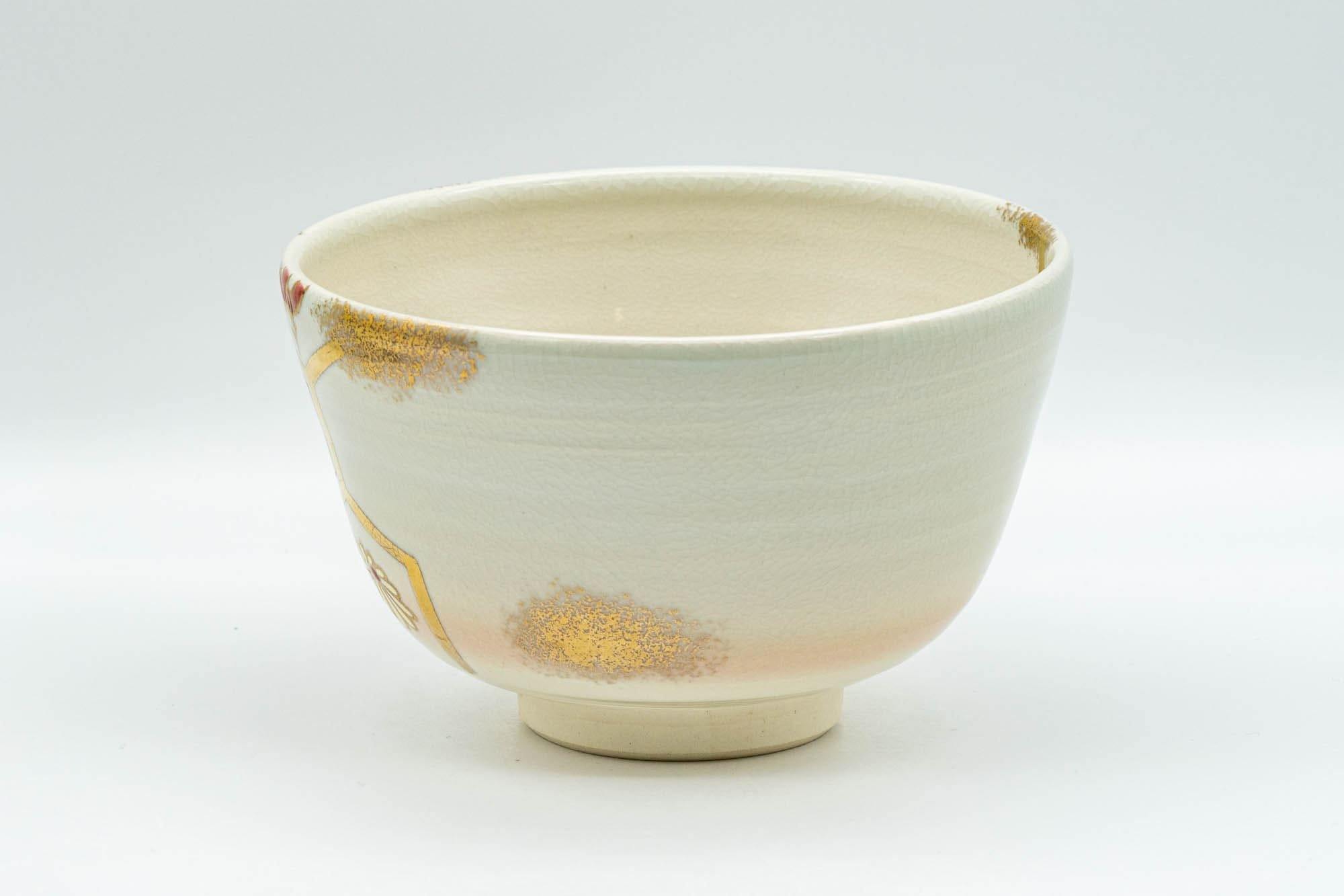 Japanese Matcha Bowl - Floral Gold Painted Kyo-yaki Chawan - 350ml