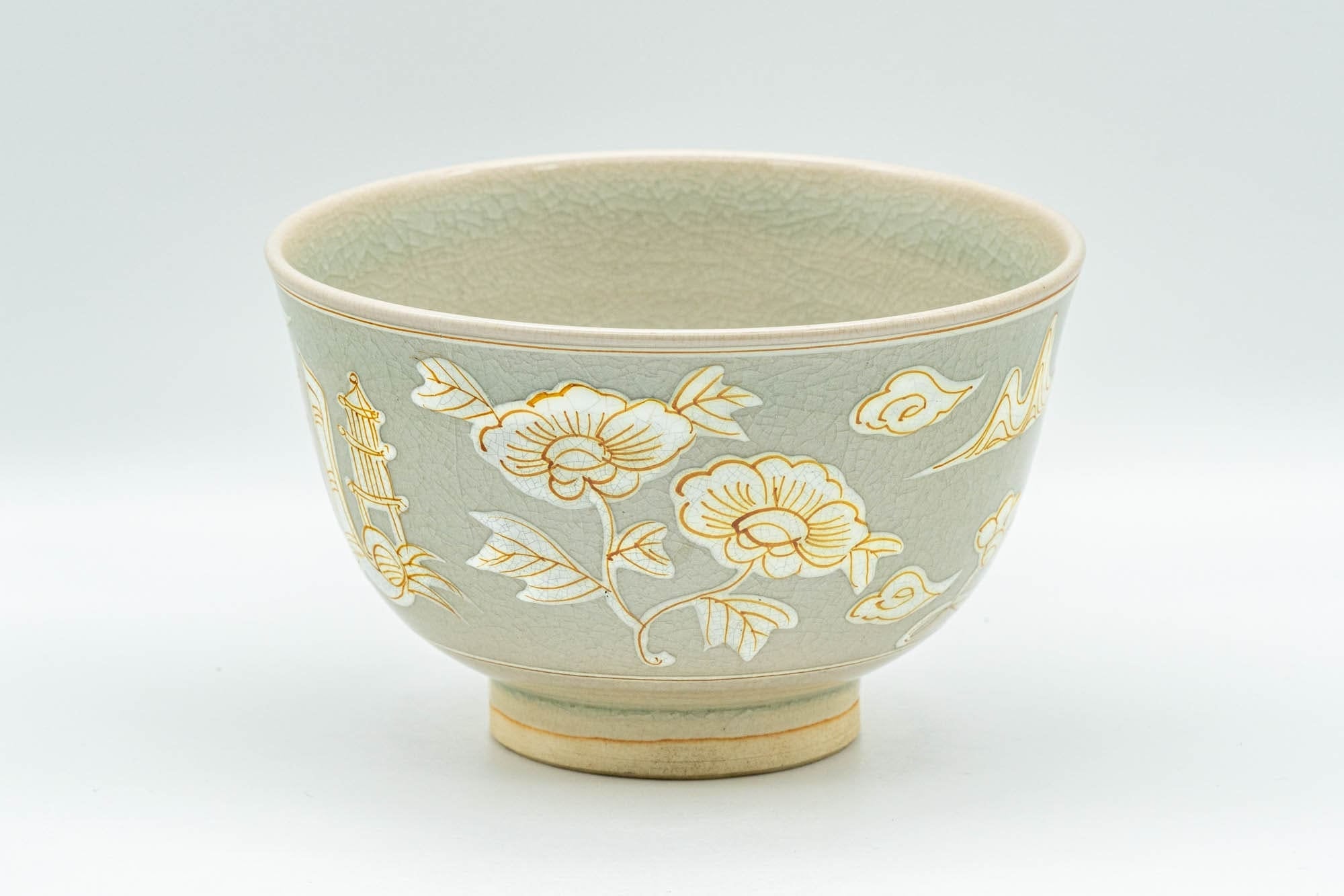 Japanese Matcha Bowl - Flowers and Villagers Kyo-yaki Chawan - 350ml