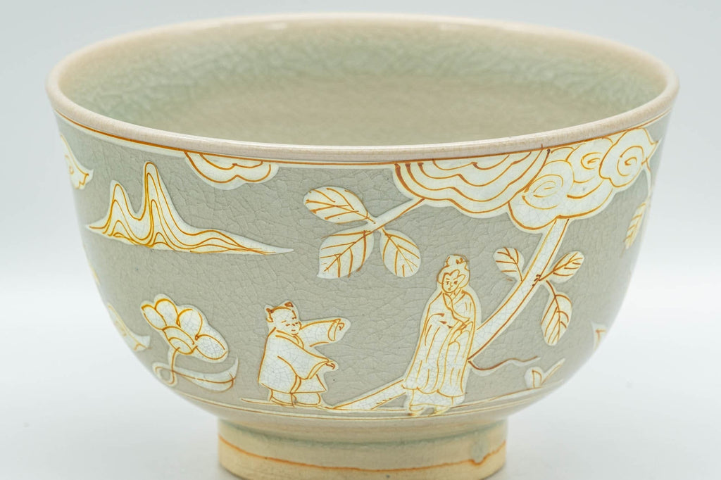 Japanese Matcha Bowl - Flowers and Villagers Kyo-yaki Chawan - 350ml