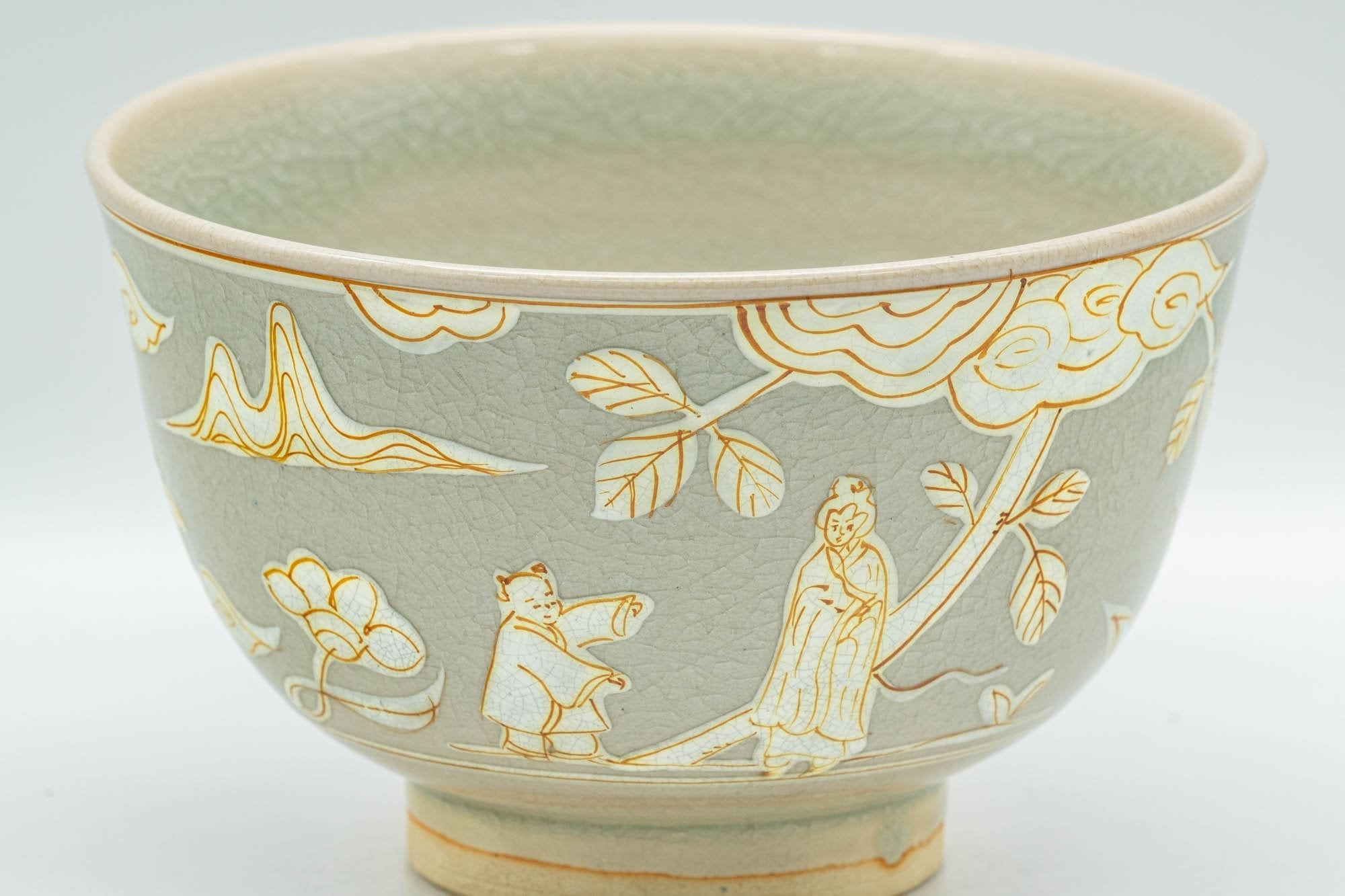 Japanese Matcha Bowl - Flowers and Villagers Kyo-yaki Chawan - 350ml