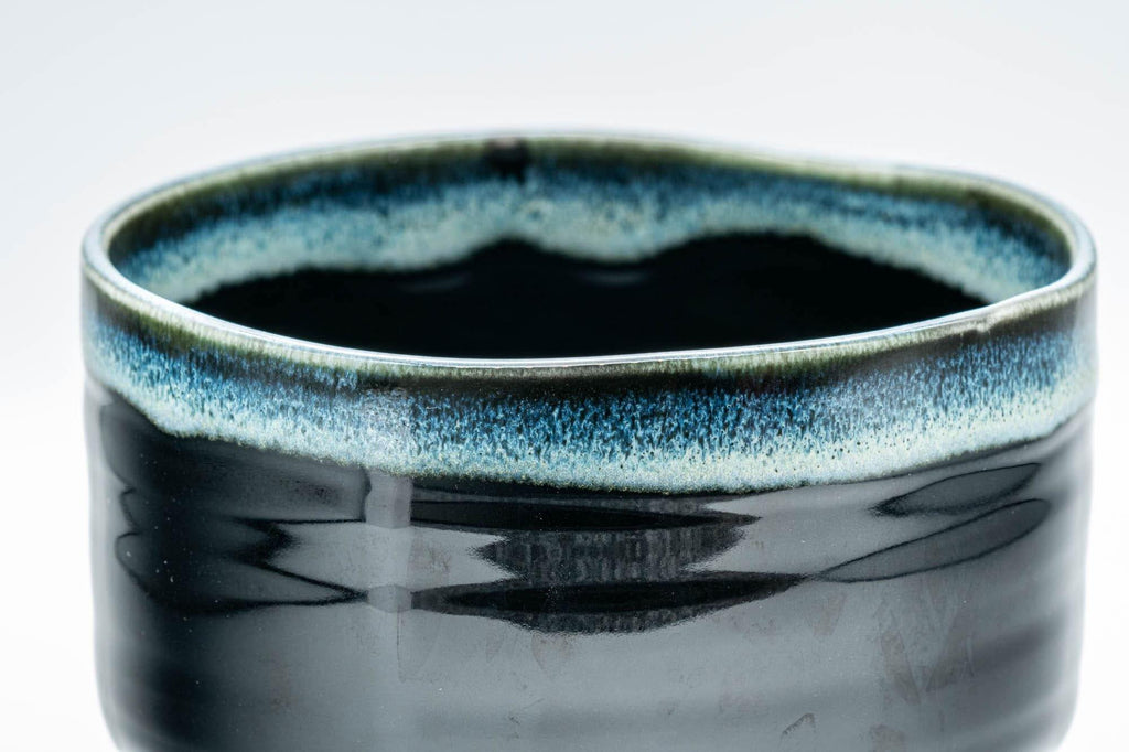Japanese Matcha Bowl - Jet Black and Blue Drip-Glazed Chawan - 500ml