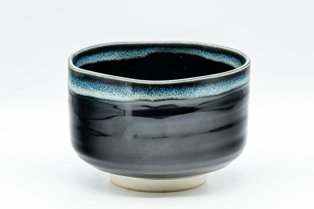 Japanese Matcha Bowl - Jet Black and Blue Drip-Glazed Chawan - 500ml