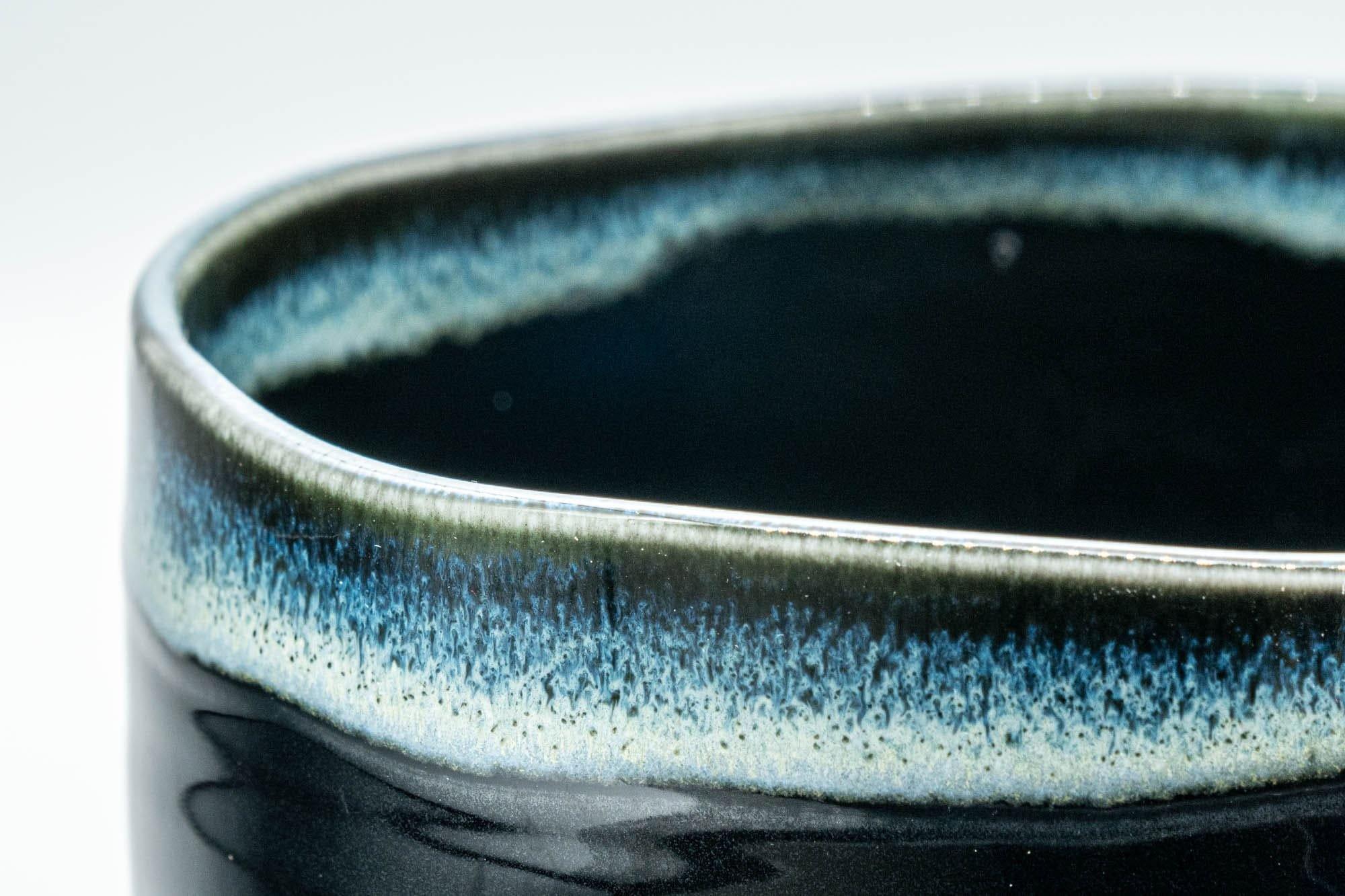 Japanese Matcha Bowl - Jet Black and Blue Drip-Glazed Chawan - 500ml
