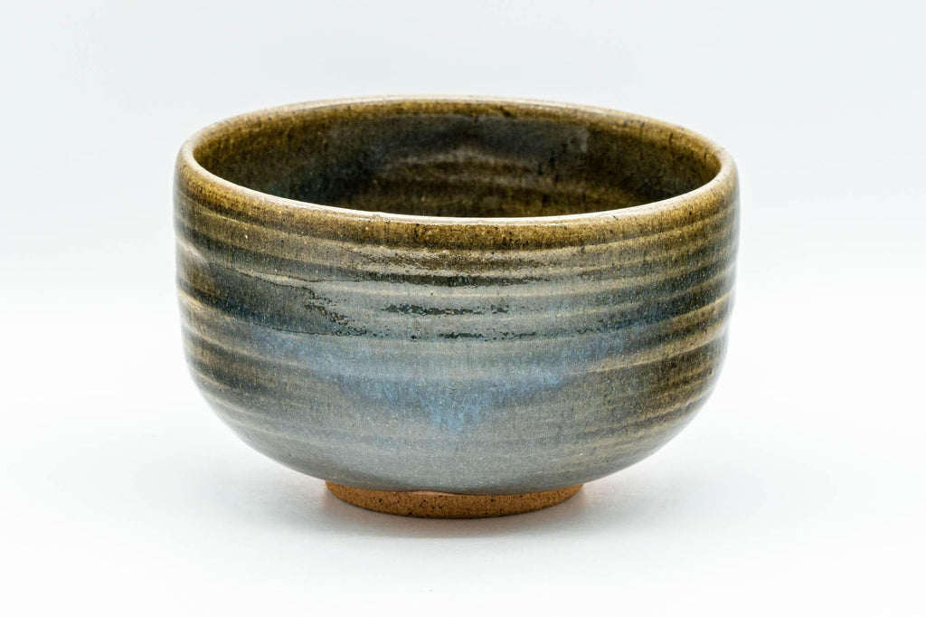 Japanese Matcha Bowl - Blue Hare's Fur Glazed Green Striped Chawan - 450ml