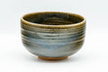 Japanese Matcha Bowl - Blue Hare's Fur Glazed Green Striped Chawan - 450ml