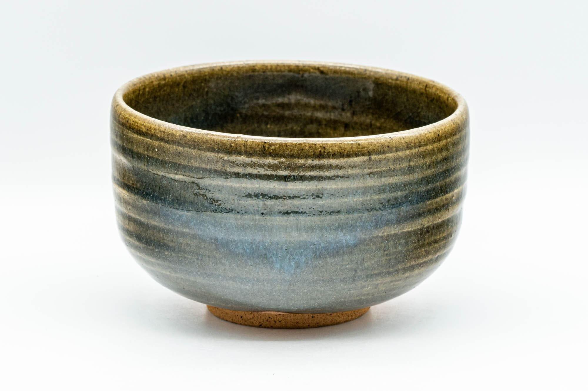 Japanese Matcha Bowl - Blue Hare's Fur Glazed Green Striped Chawan - 450ml