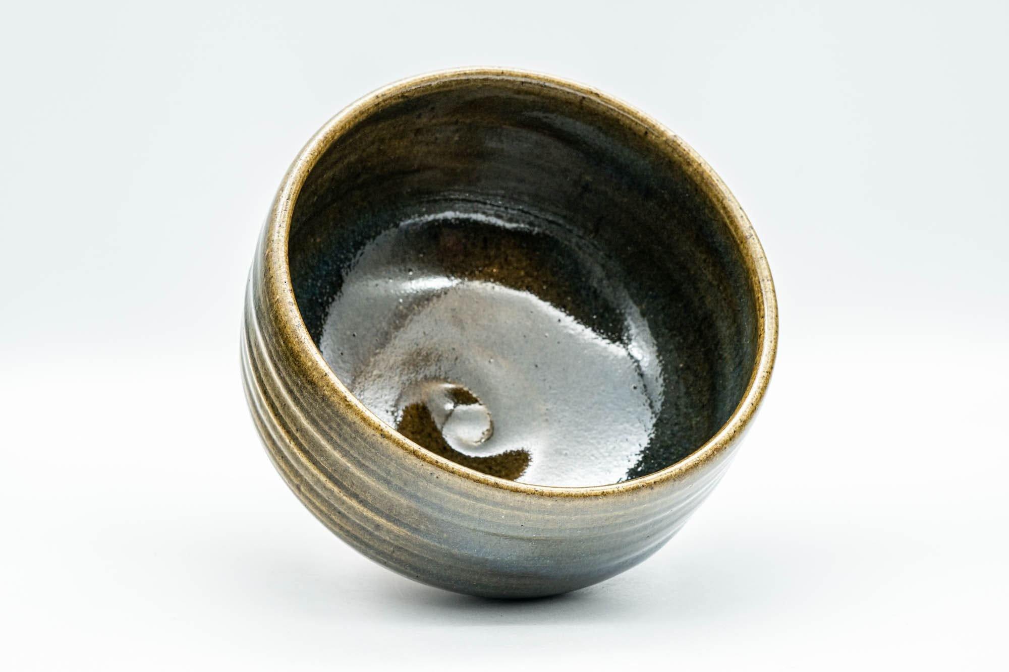 Japanese Matcha Bowl - Blue Hare's Fur Glazed Green Striped Chawan - 450ml