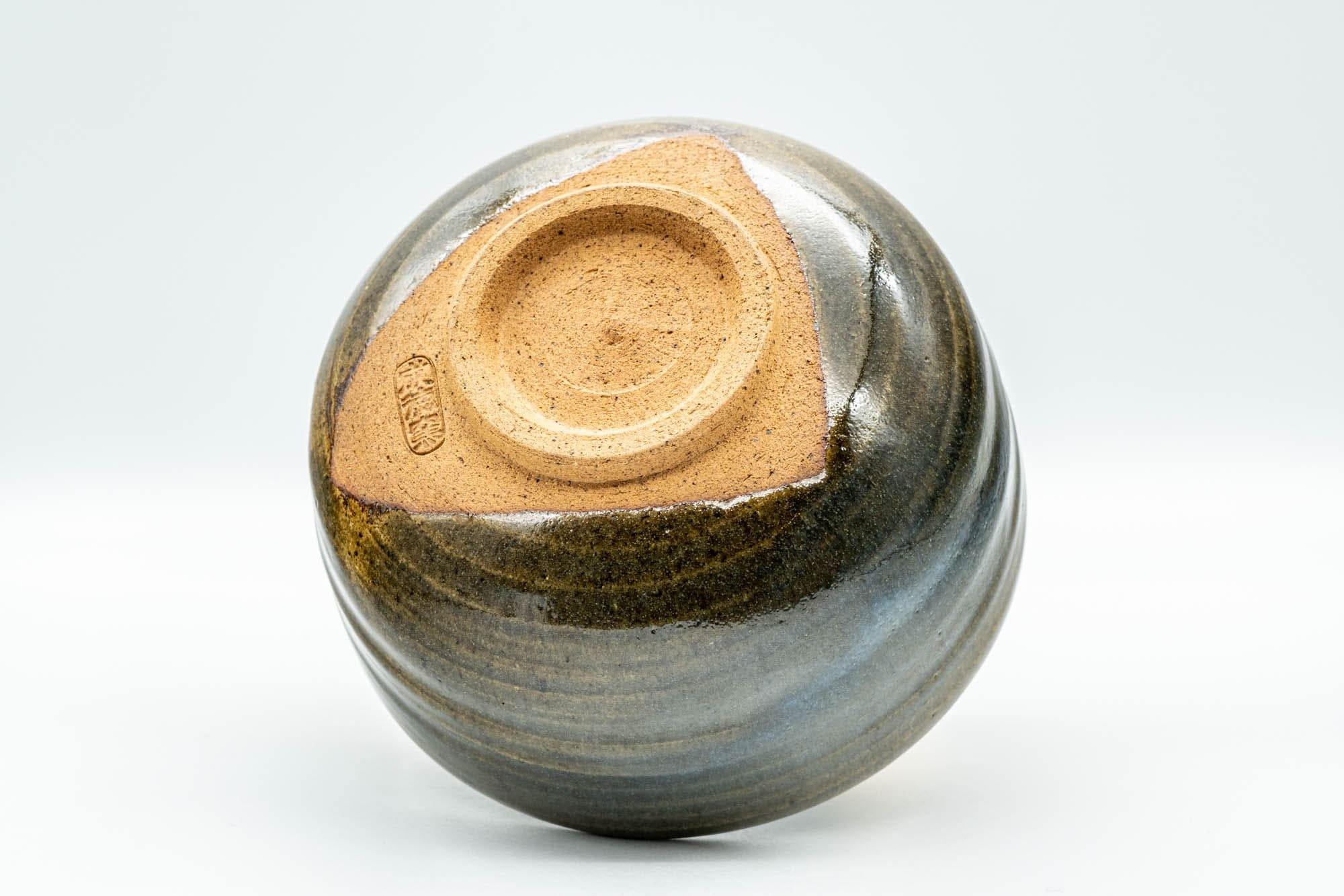 Japanese Matcha Bowl - Blue Hare's Fur Glazed Green Striped Chawan - 450ml