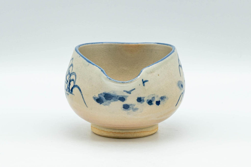 Japanese Katakuchi - Beige and Blue Illustrated Hagi-yaki Water Cooler - 125ml