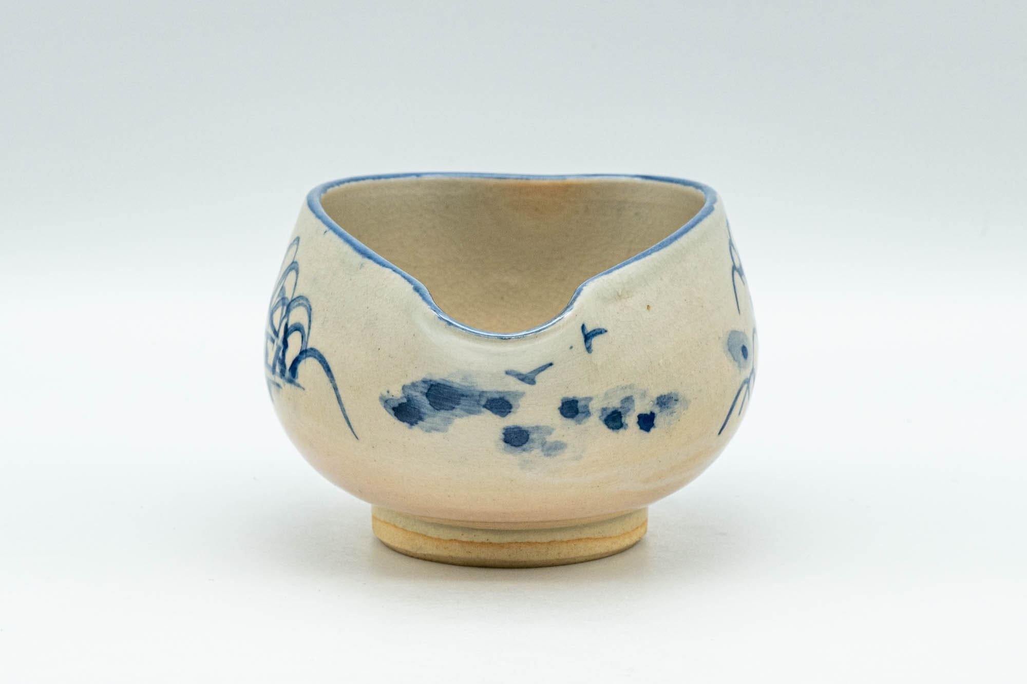 Japanese Katakuchi - Beige and Blue Illustrated Hagi-yaki Water Cooler - 125ml