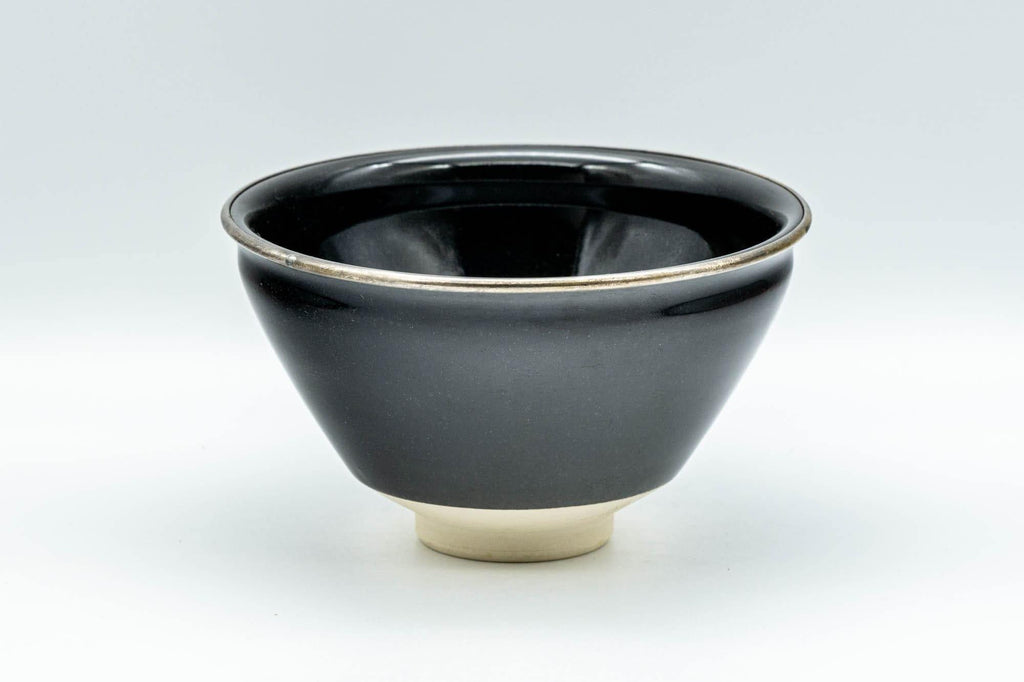 Japanese Matcha Bowl - 万代草山 Mandai Kusayama Black Tenmoku Metal Rim Chawan - 250ml