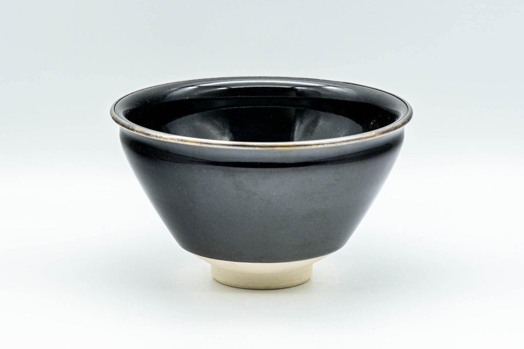 Japanese Matcha Bowl - 万代草山 Mandai Kusayama Black Tenmoku Metal Rim Chawan - 250ml