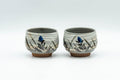 Japanese Teacups - Pair of Floral Brush Glazed Guinomi - 50ml