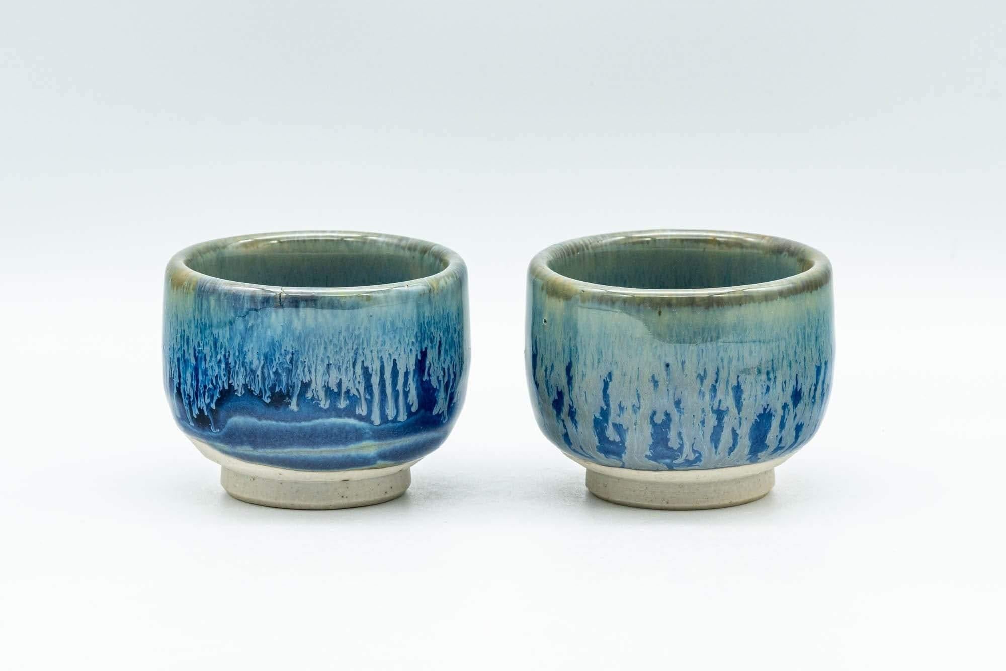 Japanese Teacups - Pair of Blue Drip-Glazed Guinomi - 35ml