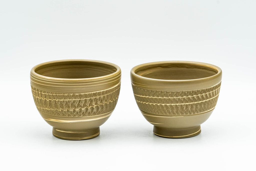 Japanese Teacups - Pair of 憲児 Kenji Green Nerikomi Yunomi - 100ml
