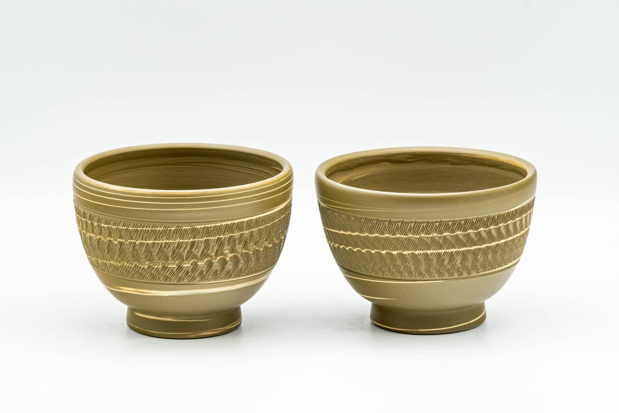 Japanese Teacups - Pair of 憲児 Kenji Green Nerikomi Yunomi - 100ml