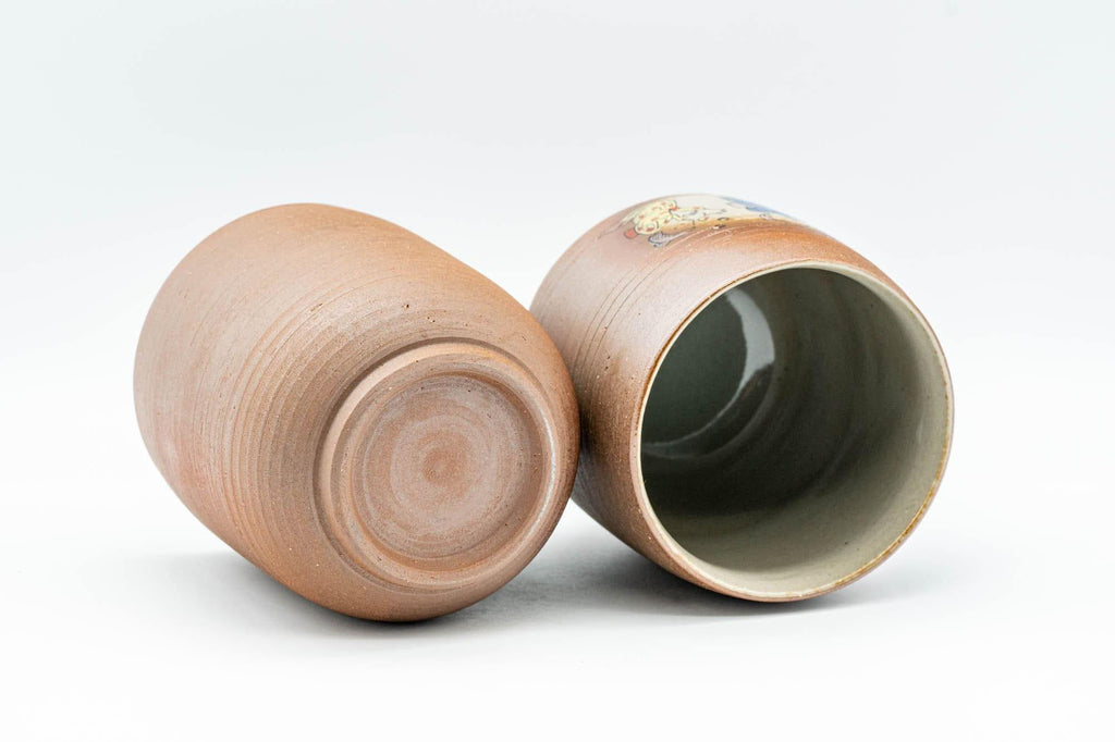 Japanese Teacups - Pair of Decorated Shigaraki-yaki Yunomi - 200ml