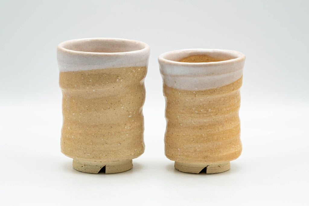 Japanese Teacups - Pair of Spiral Hagi-yaki Meoto Yunomi