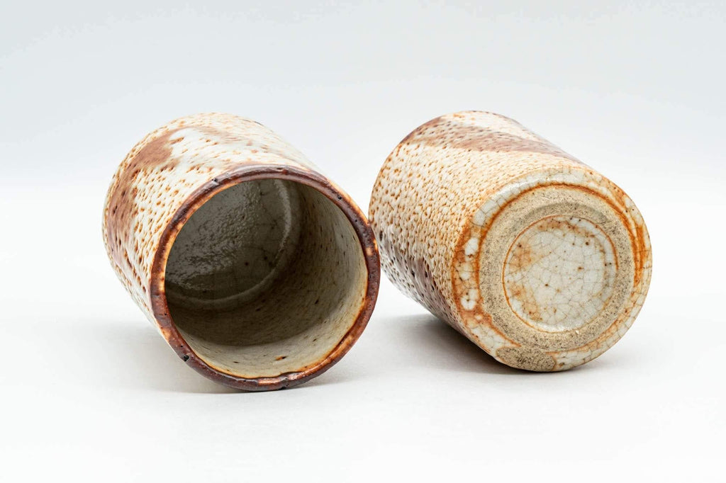 Japanese Teacups - Pair of Orange Shino Glazed Meoto Yunomi - 195ml