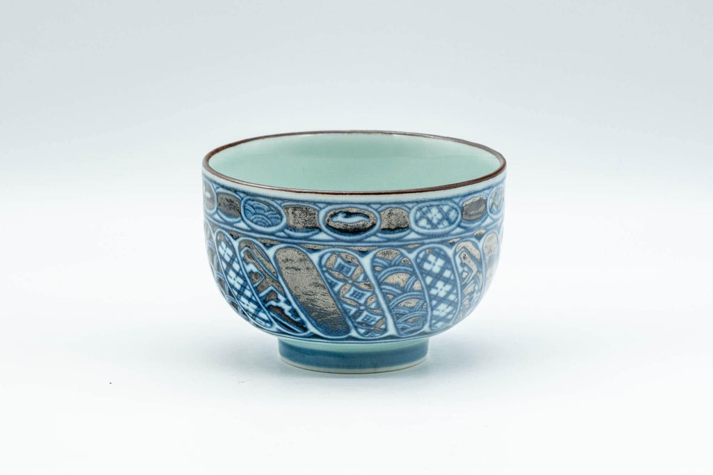 Japanese Teacup - Blue Oval Porcelain Lidded Yunomi - 150ml