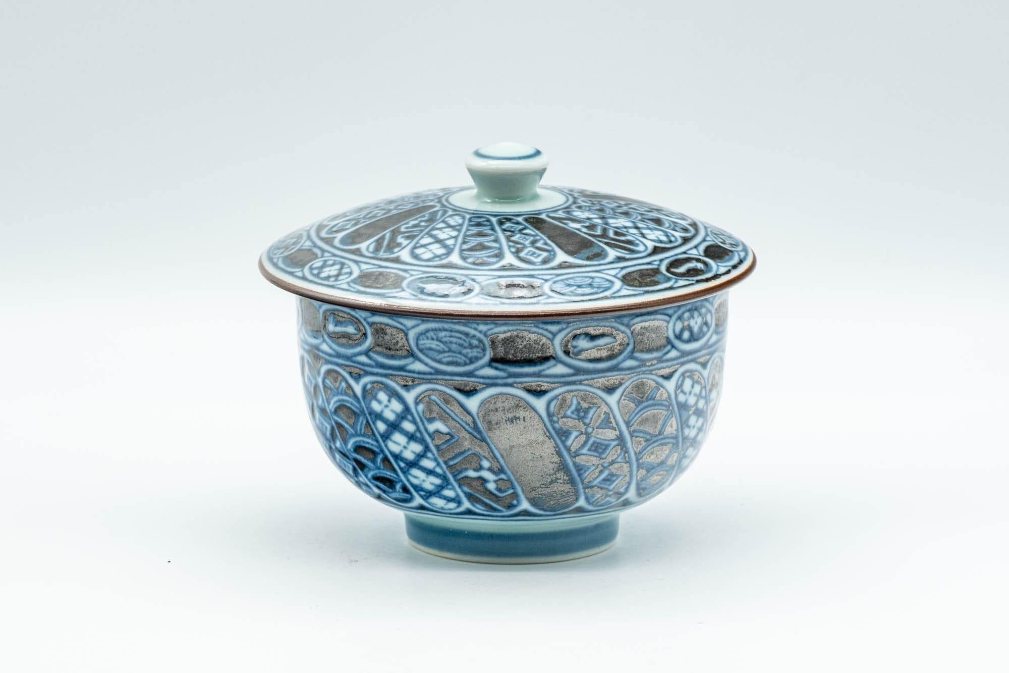 Japanese Teacup - Blue Oval Porcelain Lidded Yunomi - 150ml