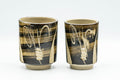Japanese Teacups - Pair of Beige Carved Spiraling Meoto Yunomi