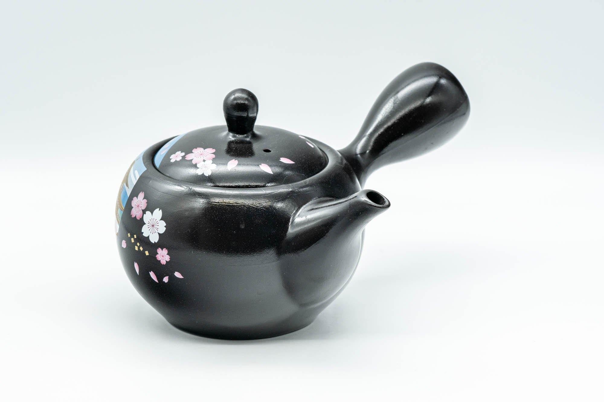Japanese Kyusu - 金閣寺 Kinkakuji and Cherry Blossom Black Kurodei Teapot - 350ml