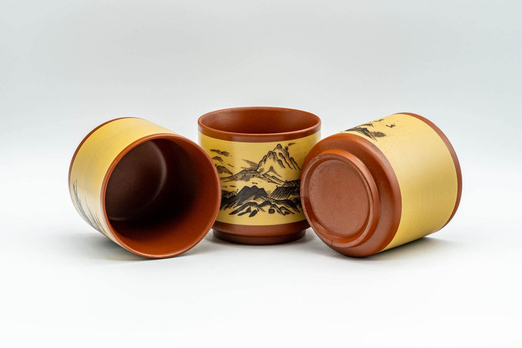 Japanese Tea Set - Mountainous Tokoname-yaki Debeso Kyusu with 3 Yunomi Teacups