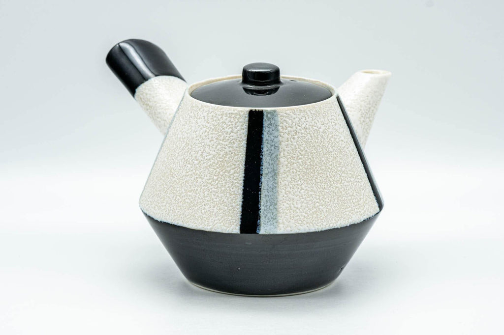 Japanese Kyusu - Black and White Striped Trapezoidal Debeso Teapot - 400ml