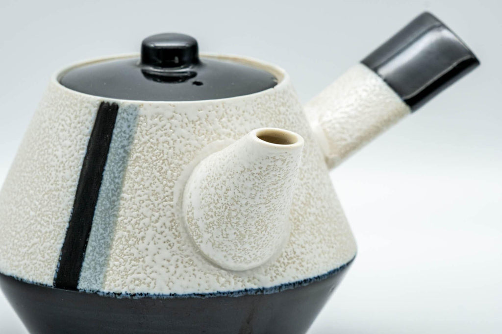 Japanese Kyusu - Black and White Striped Trapezoidal Debeso Teapot - 400ml