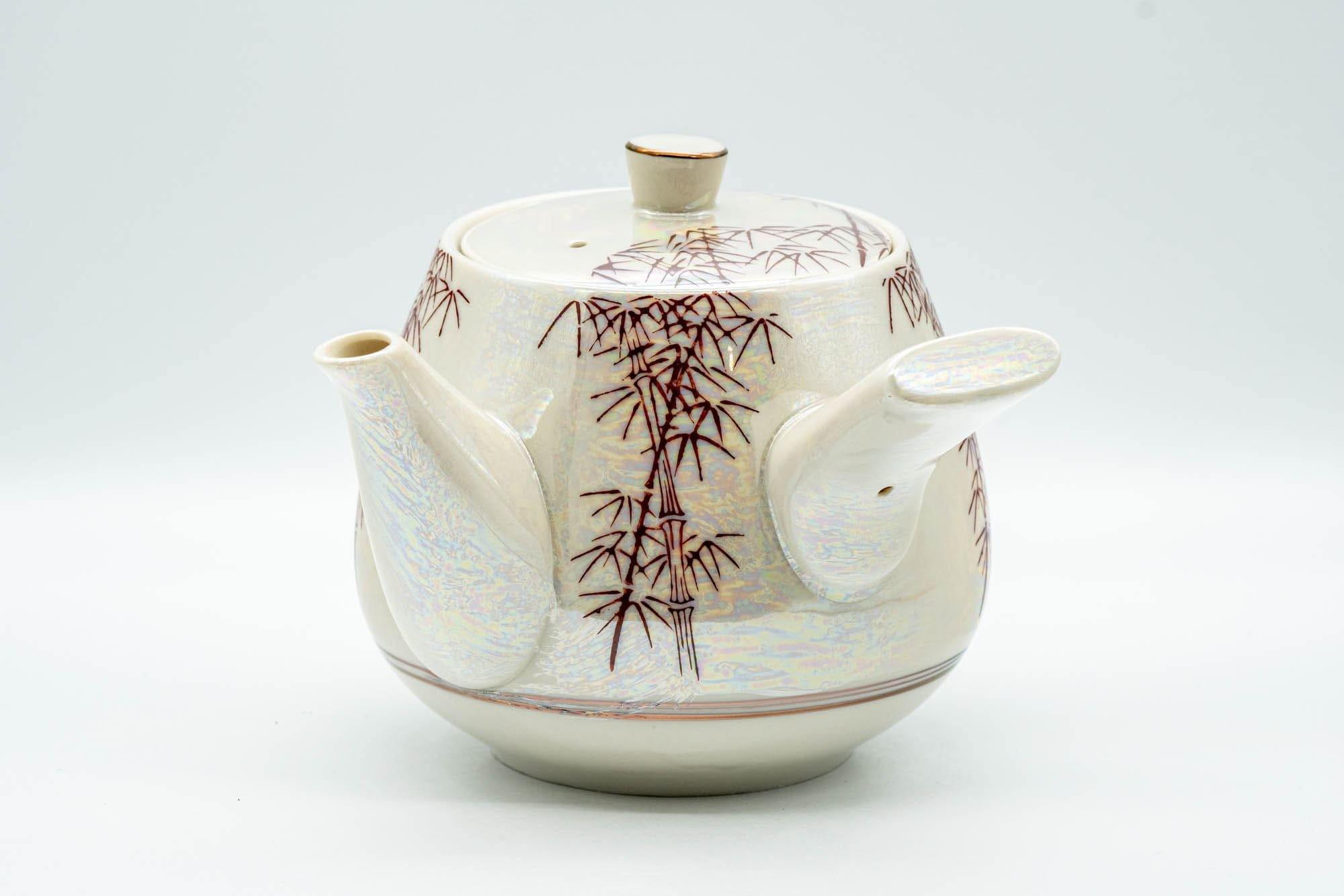 Japanese Tea Set - Red Bamboo White Holographic Glossy Glazed Debeso Kyusu Teapot with 2 Yunomi Teacups- 600ml