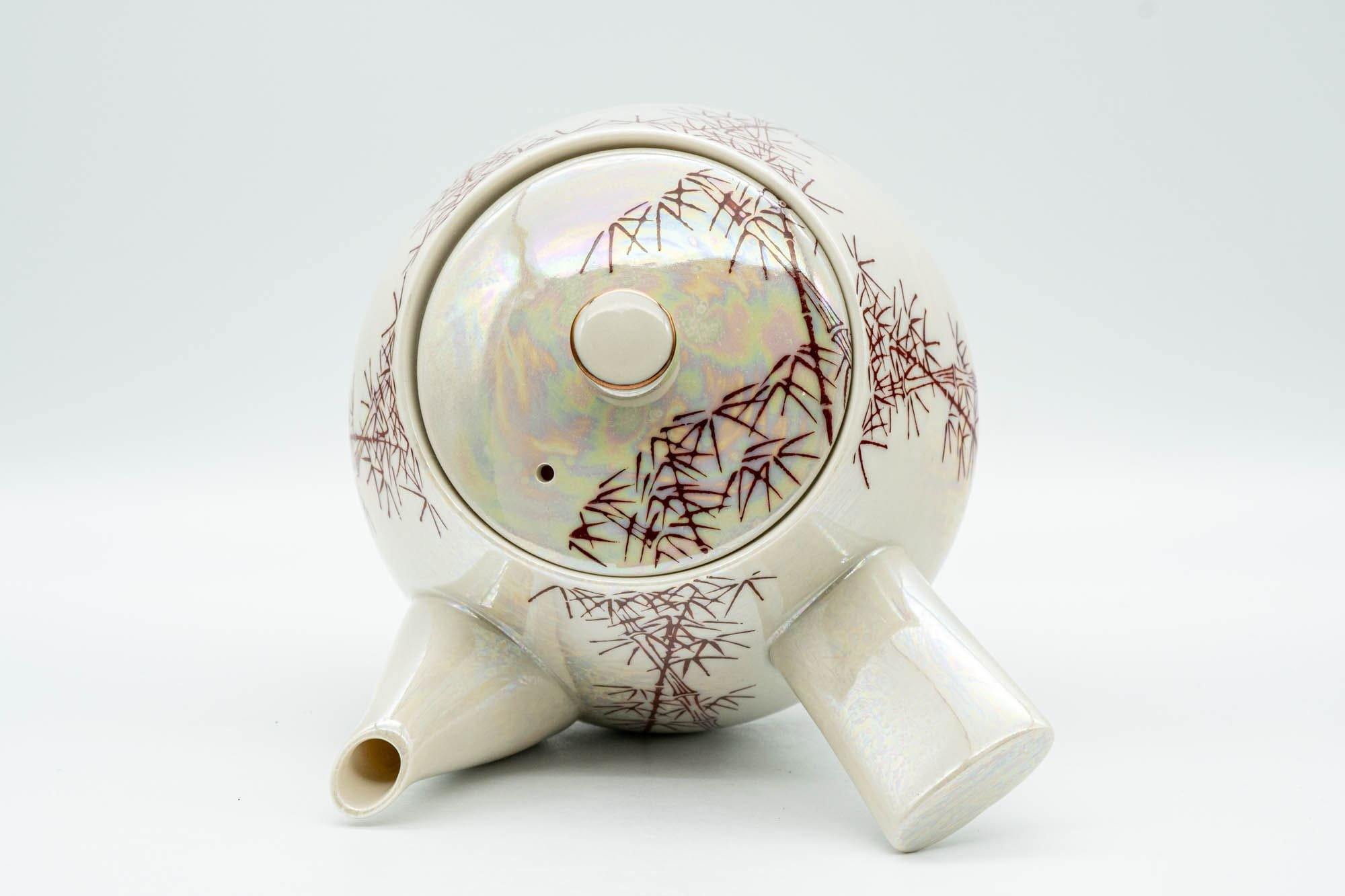 Japanese Tea Set - Red Bamboo White Holographic Glossy Glazed Debeso Kyusu Teapot with 2 Yunomi Teacups- 600ml