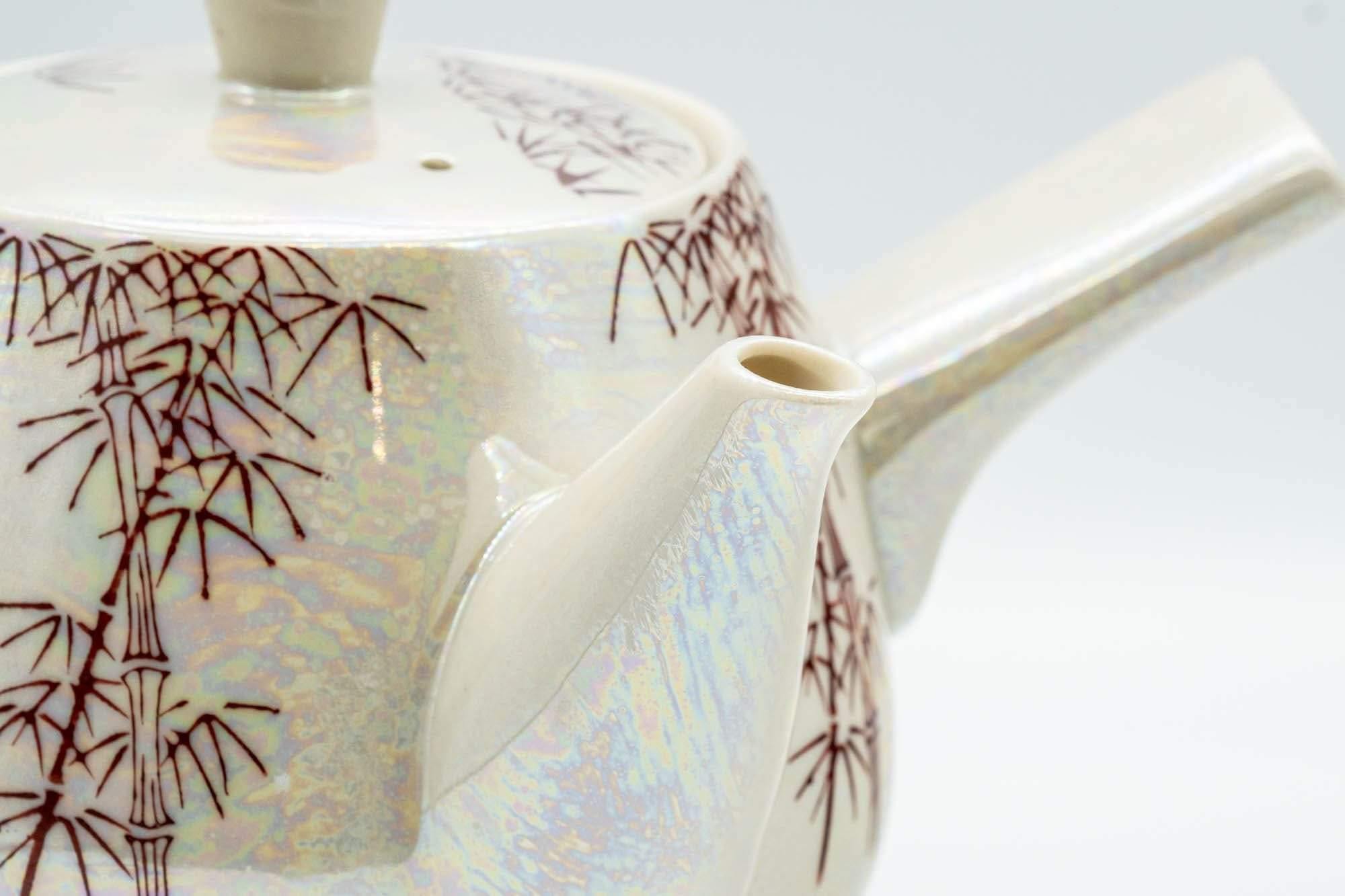Japanese Tea Set - Red Bamboo White Holographic Glossy Glazed Debeso Kyusu Teapot with 2 Yunomi Teacups- 600ml
