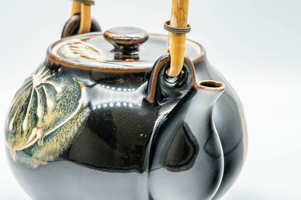Japanese Dobin - Black Floral Debeso Top-Handle Teapot - 600ml