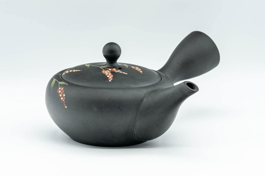 Japanese Kyusu - 昭萌 Shohou Koie Floral Kurodei Tokoname-yaki Obi-ami Teapot - 250ml