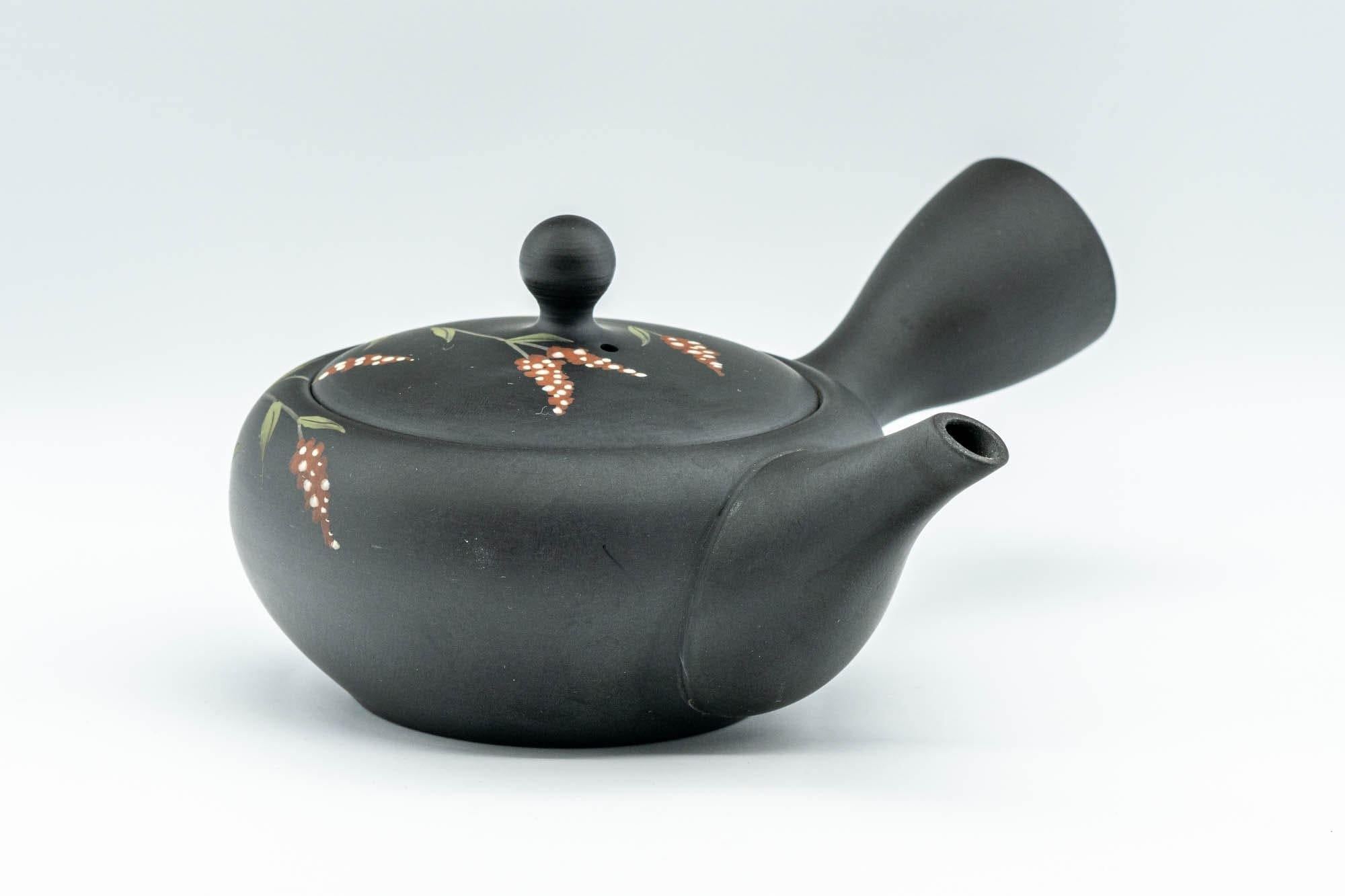 Japanese Kyusu - 昭萌 Shohou Koie Floral Kurodei Tokoname-yaki Obi-ami Teapot - 250ml
