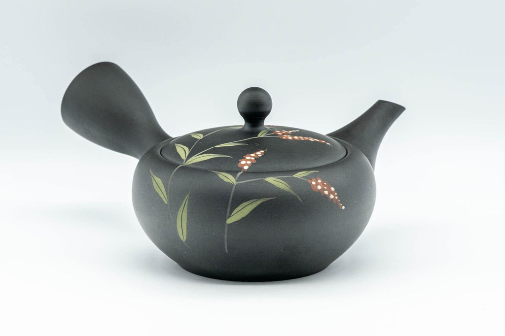 Japanese Kyusu - 昭萌 Shohou Koie Floral Kurodei Tokoname-yaki Obi-ami Teapot - 250ml