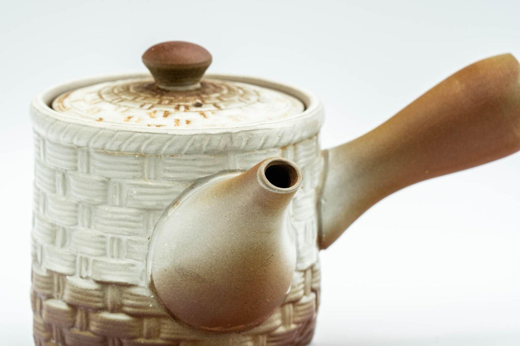 Japanese Kyusu - Brown and White Basket-patterned Teapot - 190ml