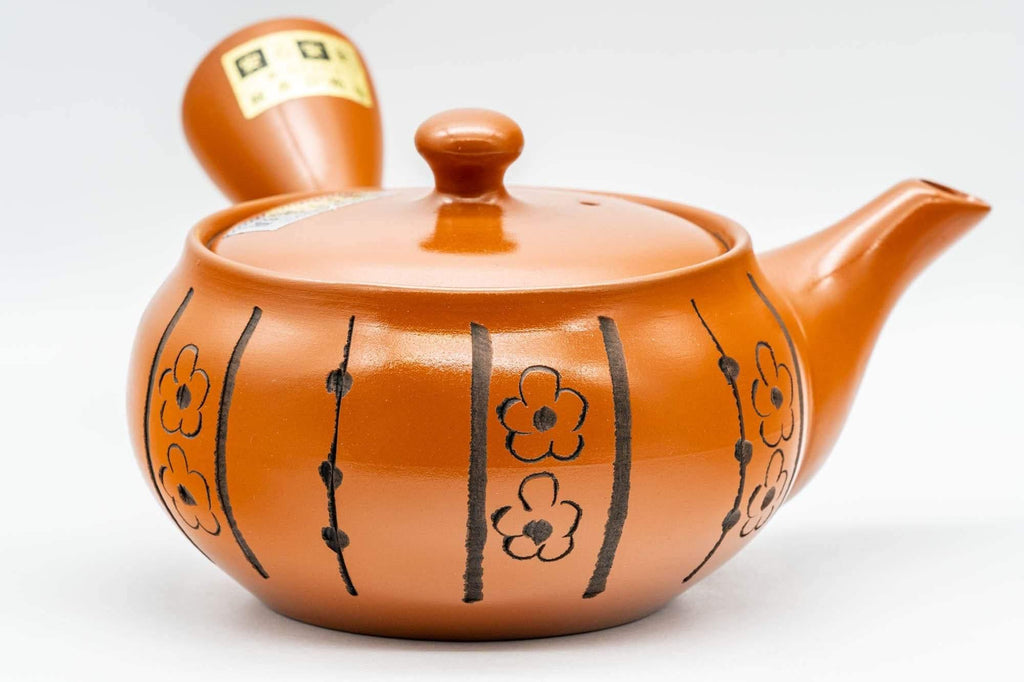 Japanese Kyusu - Floral Striped Tokoname-yaki Obi-ami Teapot - 320ml
