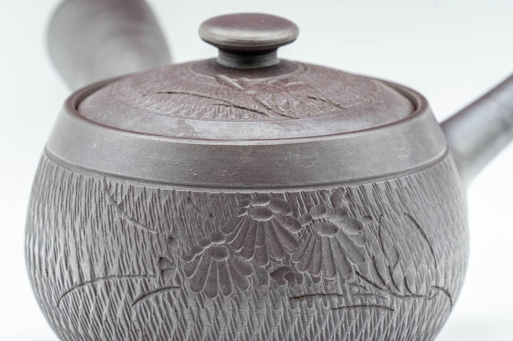 Japanese Kyusu - Engraved Banko-yaki Obi-ami 360 Strainer Teapot - 250ml