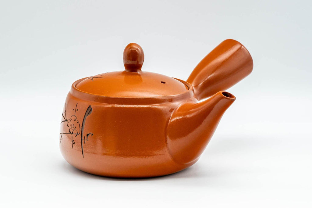 Japanese Kyusu - Engraved Floral Kanji Tokoname-yaki Teapot - 350ml