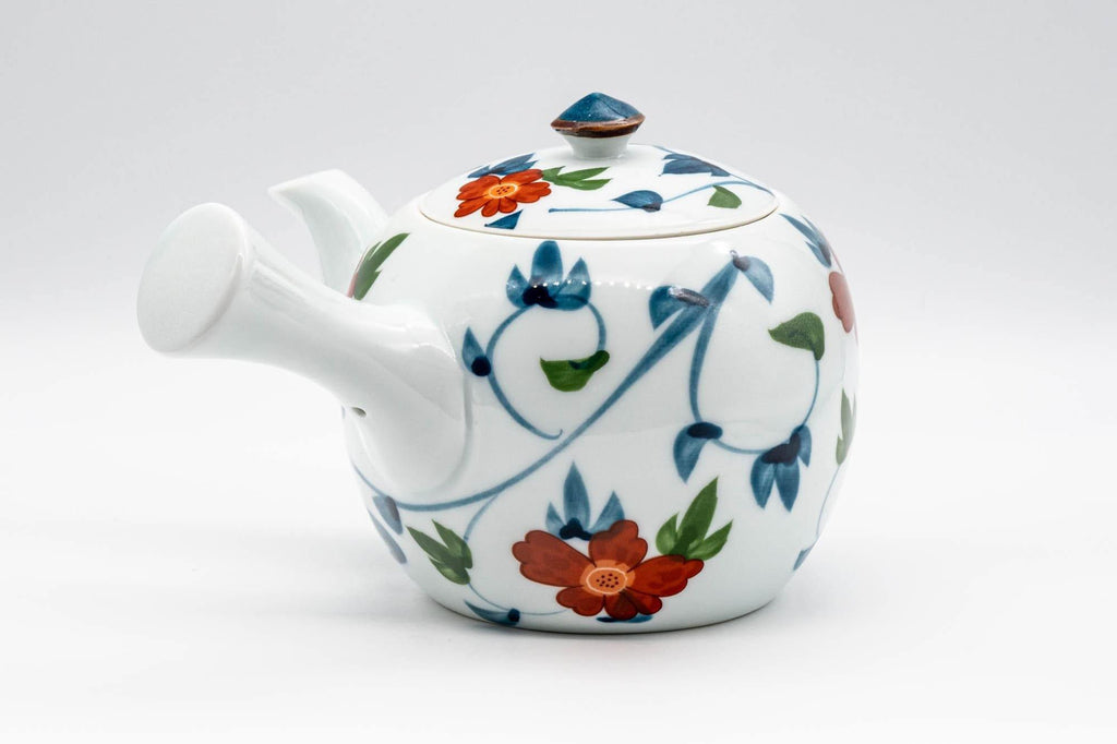 Japanese Kyusu - Floral White Porcelain Arita-yaki Teapot - 400ml