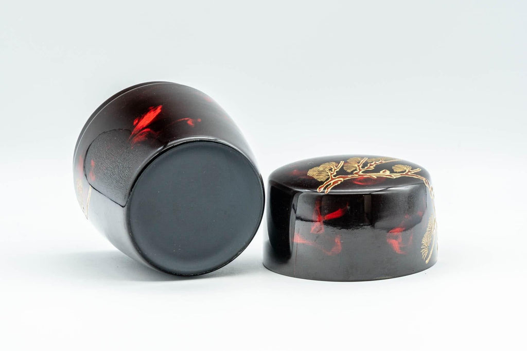 Japanese Natsume - Large Red Gold Plastic Tea Caddy - 150ml