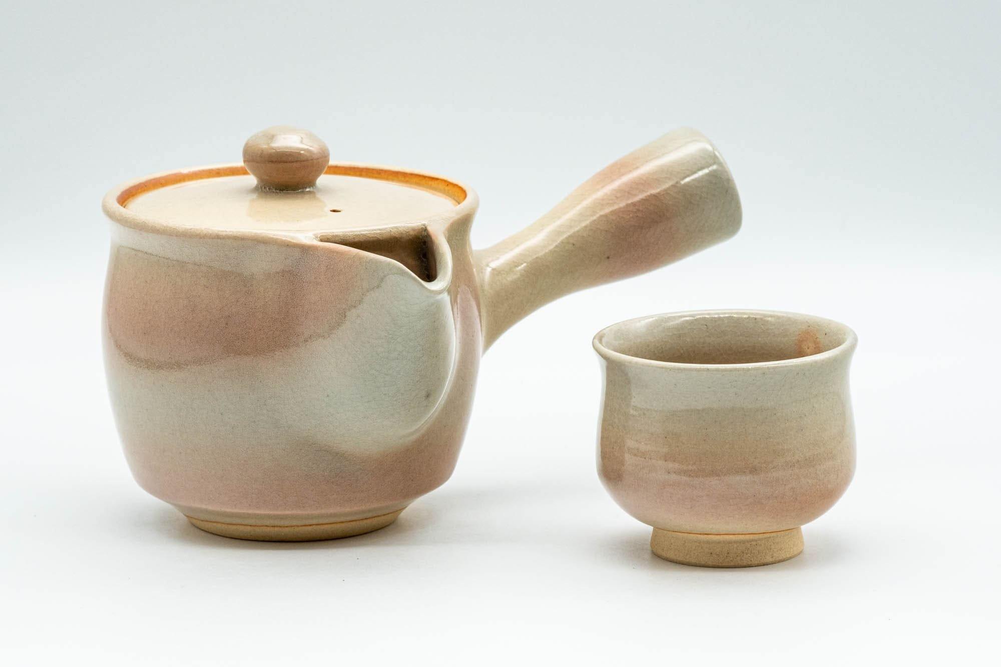 Japanese Tea Set - 椿窯 天鵬山 Tsubaki Kiln Hagi-yaki Do-ake Kyusu Teapot with 2 Yunomi Teacups