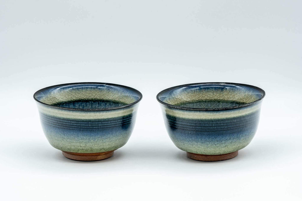 Japanese Teacups - Pair of Celadon Snowflake Glazed Yunomi - 100ml
