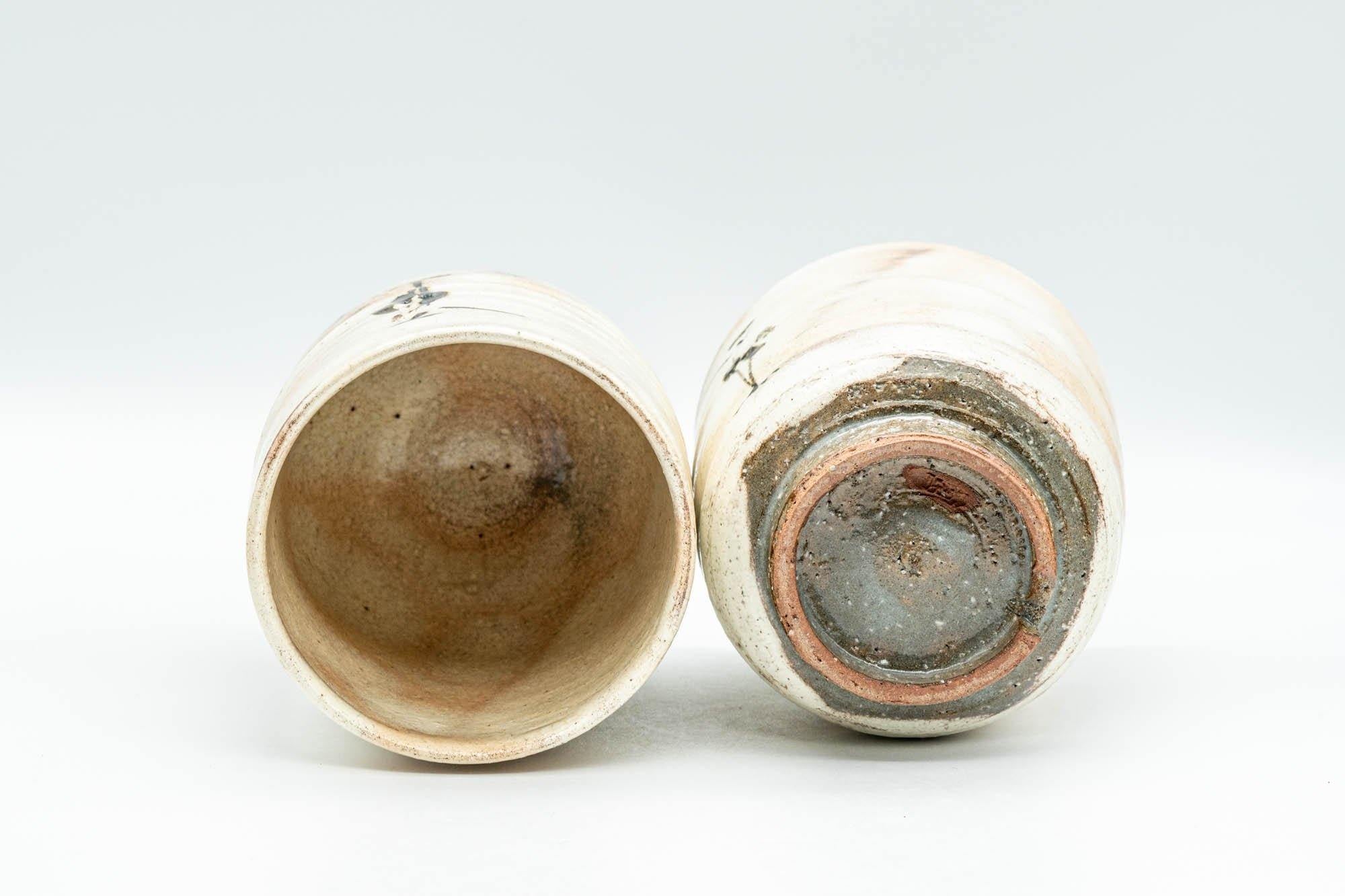 Japanese Teacups - Pair of 西山窯 Seizan Kiln Standing Cranes Kyo-yaki Meoto Yunomi
